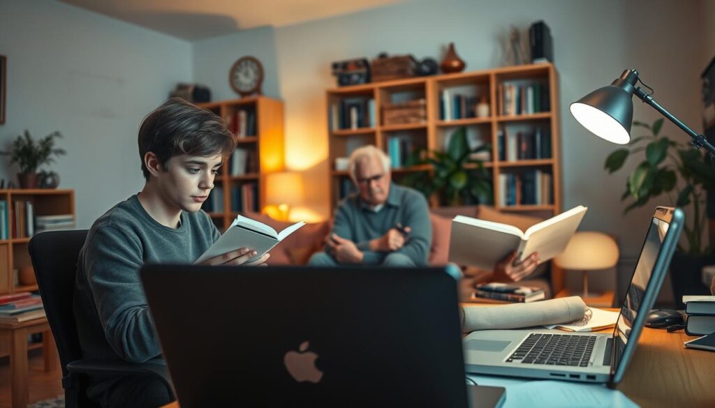 pessoas estudando em casa